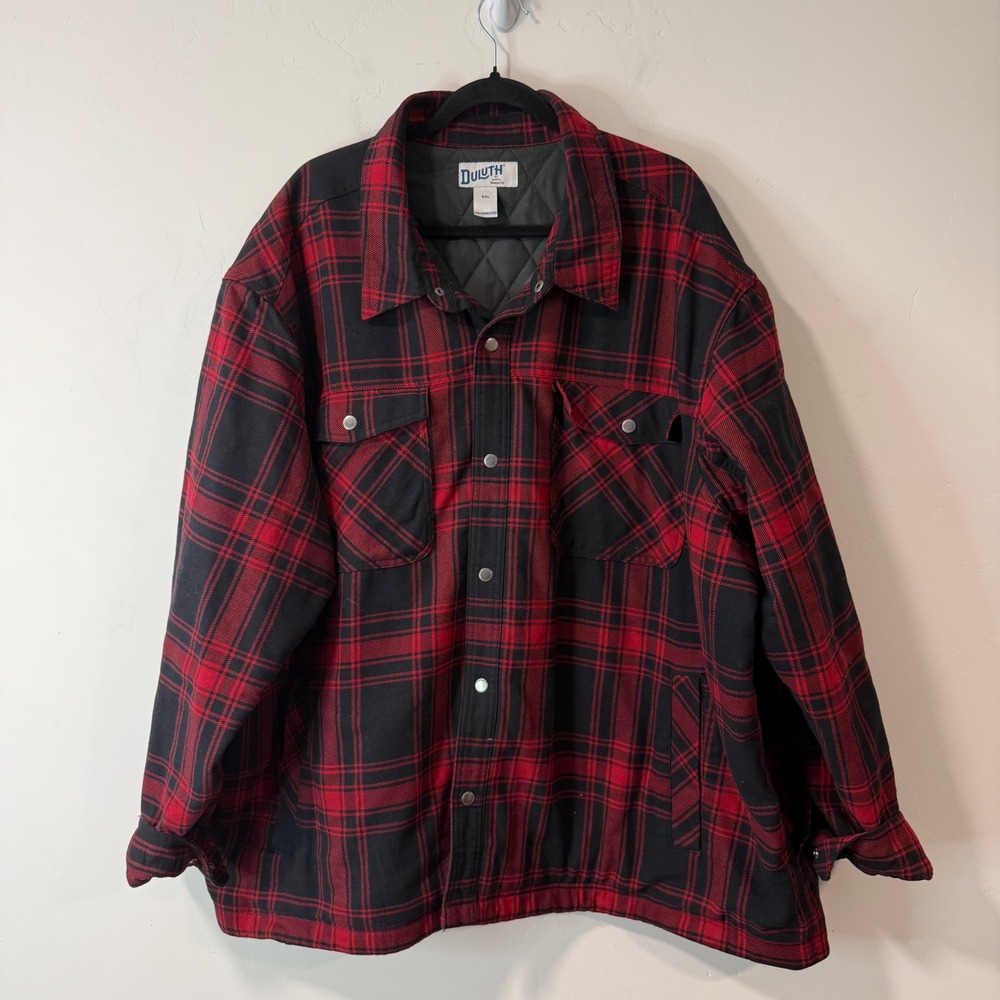 Duluth Mens Folklore Shirt Jacket 4XL Red Black Plaid Quilted Lined 71404